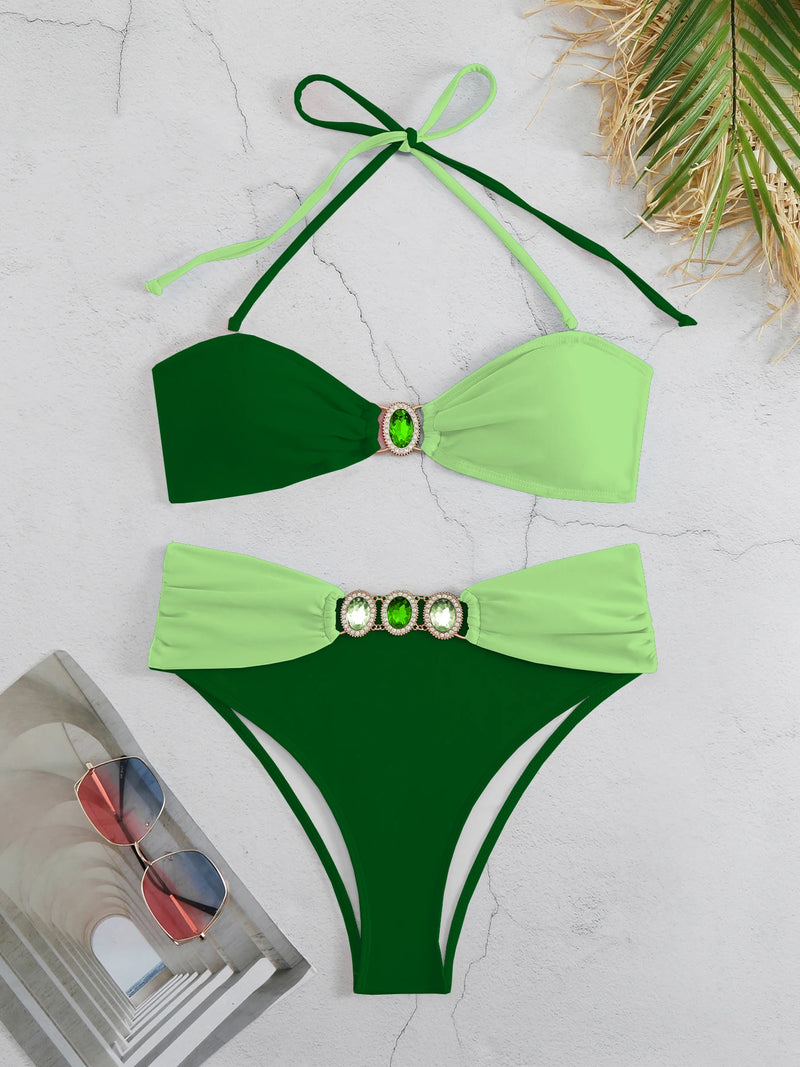 2024 Sexy Cristal Brasileiro Biquíni Conjuntos Triângulo Swimwear Strass Maiô G-string Biquíni Maiô Biquíni Beachwear