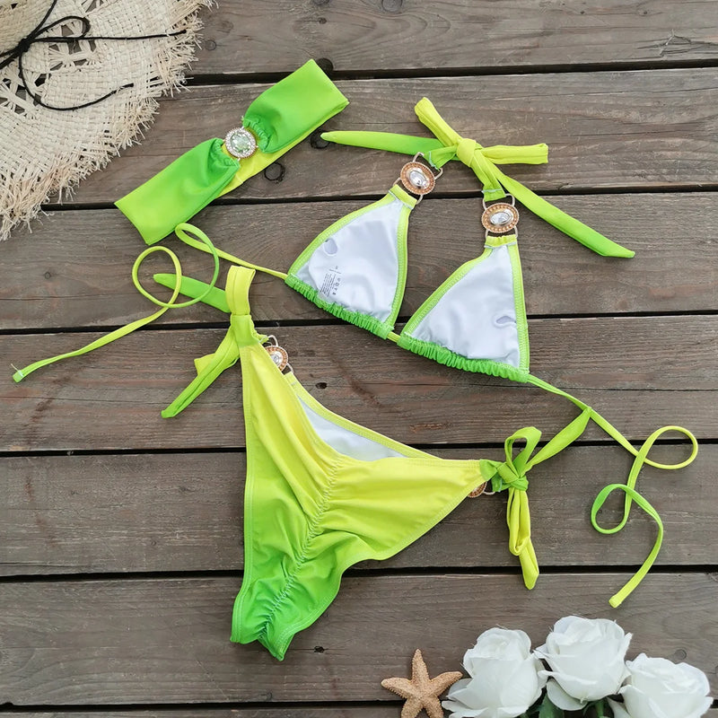 2024 Sexy Cristal Brasileiro Biquíni Conjuntos Triângulo Swimwear Strass Maiô G-string Biquíni Maiô Biquíni Beachwear