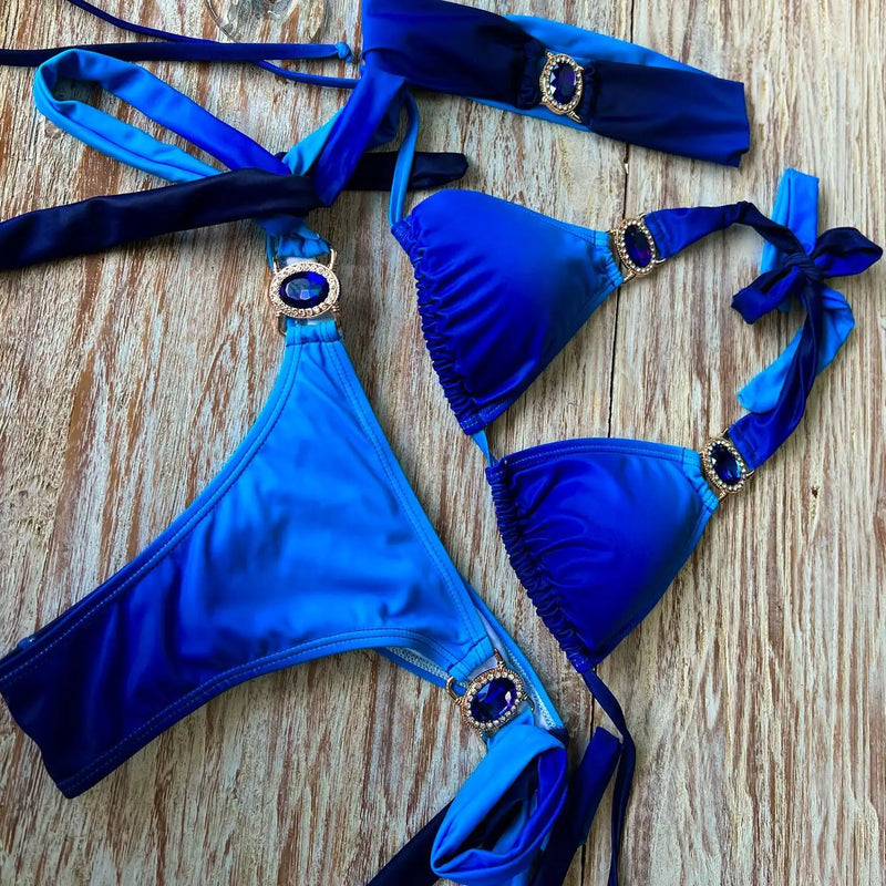 2024 Sexy Cristal Brasileiro Biquíni Conjuntos Triângulo Swimwear Strass Maiô G-string Biquíni Maiô Biquíni Beachwear